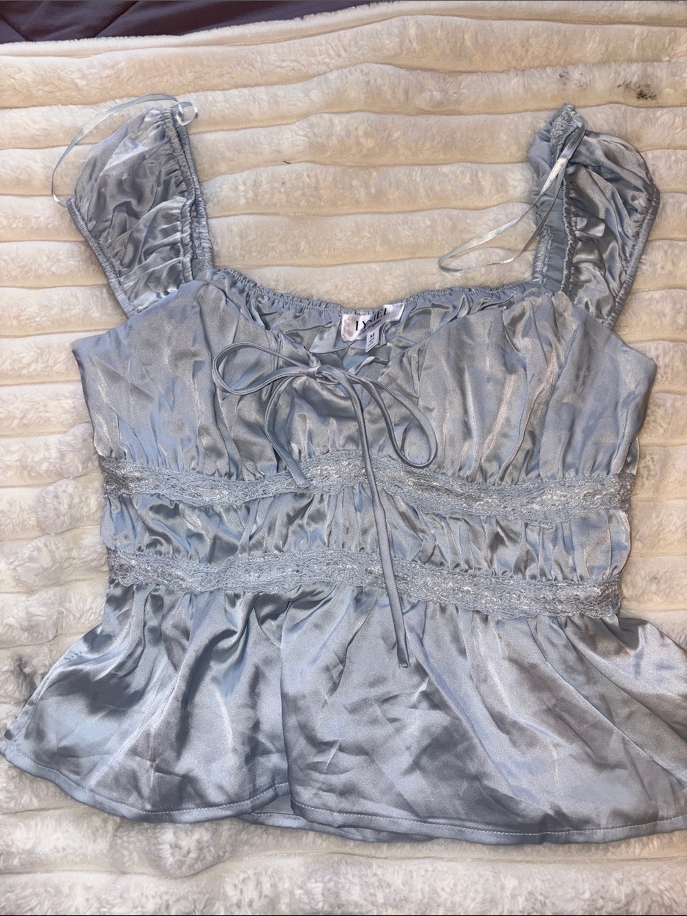 Satin Lace-Trim Cami Top - Light Silver